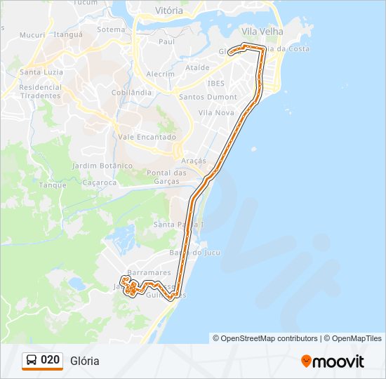 Mapa da linha 020 de ônibus