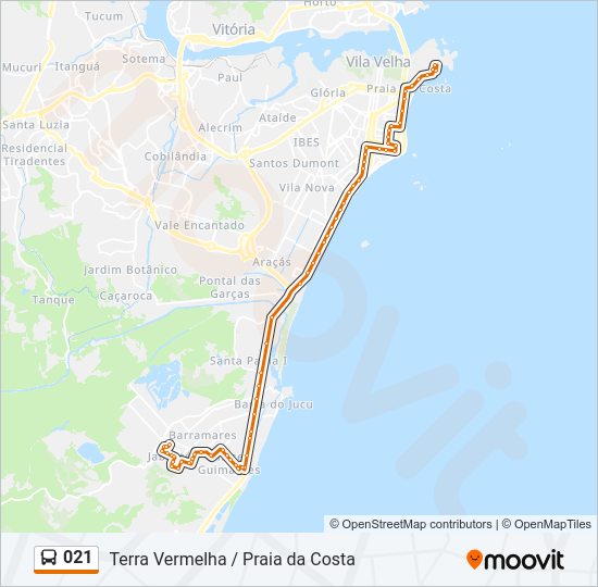 Mapa da linha 021 de ônibus