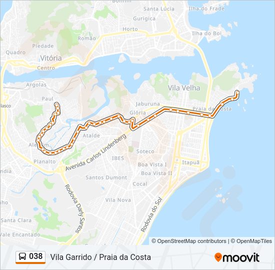 Mapa da linha 038 de ônibus
