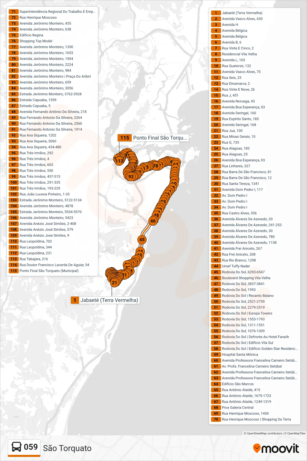 059 bus Line (São Torquato) route and stops on a map