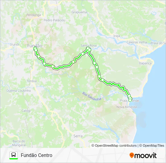 FUNDÃO CENTRO / PRAIA GRANDE - VIA ES124 / ES261 Bus Line Map