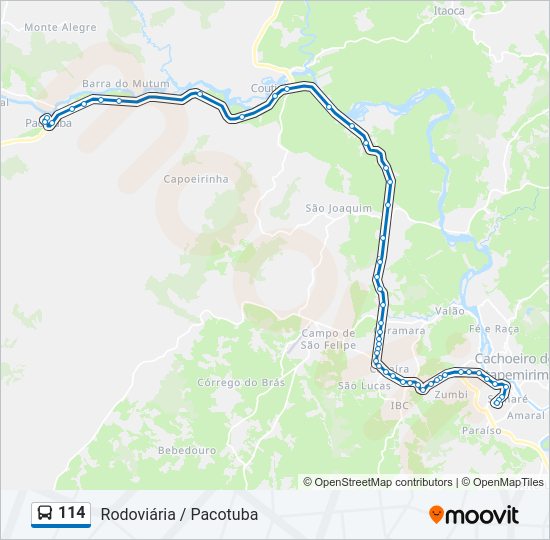 Mapa da linha 114 de ônibus