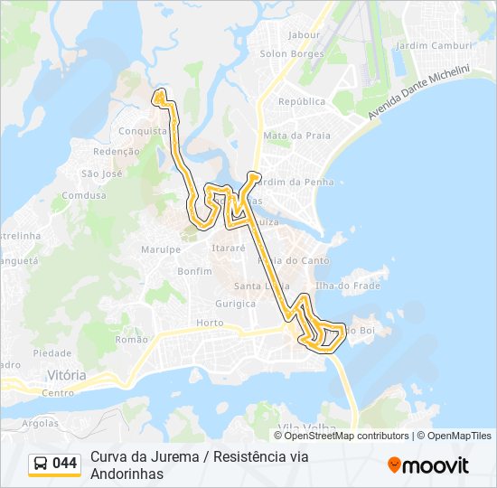 Mapa da linha 044 de ônibus