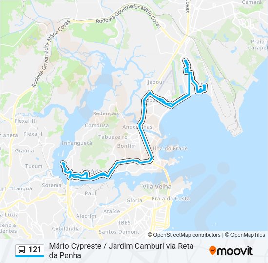 Mapa da linha 121 de ônibus