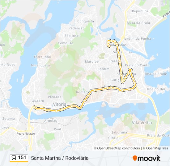 Mapa da linha 151 de ônibus