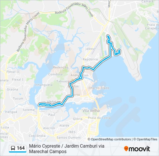 Mapa da linha 164 de ônibus
