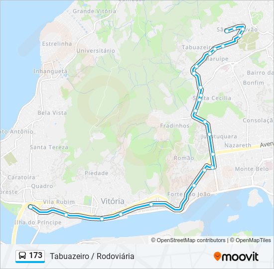 Mapa da linha 173 de ônibus