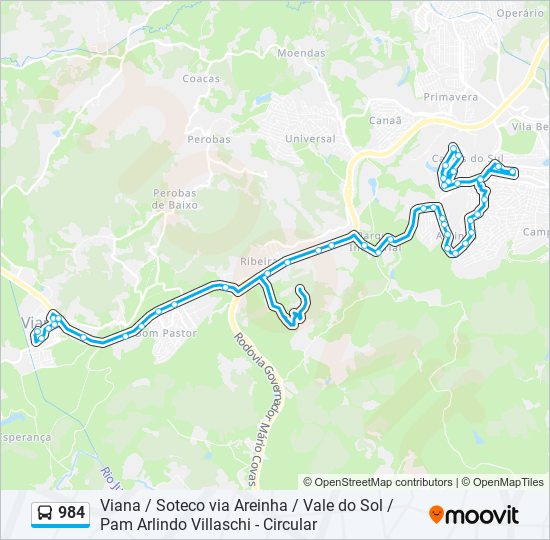 Mapa da linha 984 de ônibus