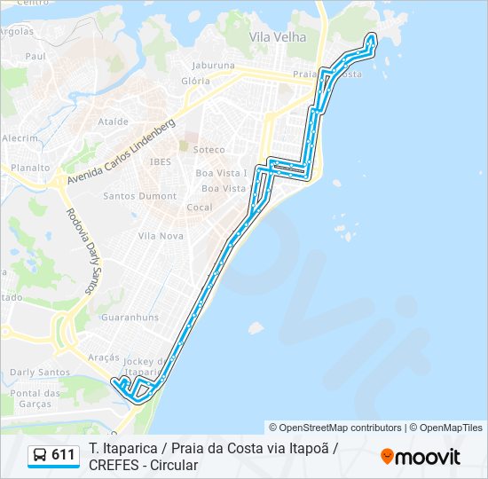 Mapa da linha 611 de ônibus