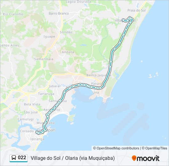 Mapa da linha 022 de ônibus