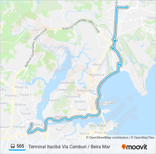 Mapa da linha 505 de ônibus