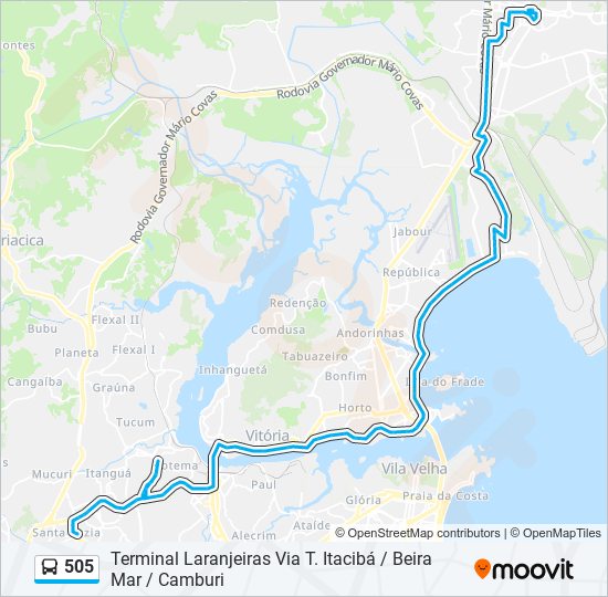 Mapa da linha 505 de ônibus