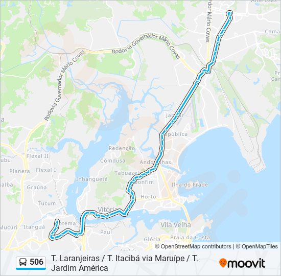Mapa da linha 506 de ônibus