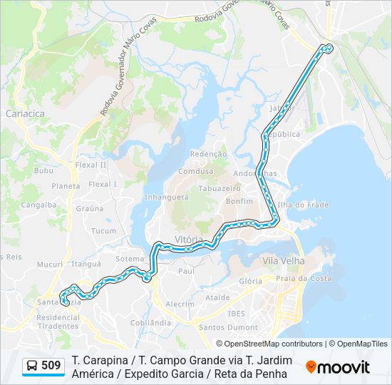 Mapa da linha 509 de ônibus