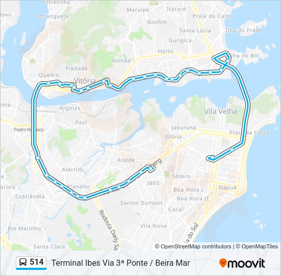 Mapa da linha 514 de ônibus