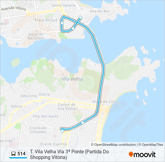 Mapa da linha 514 de ônibus