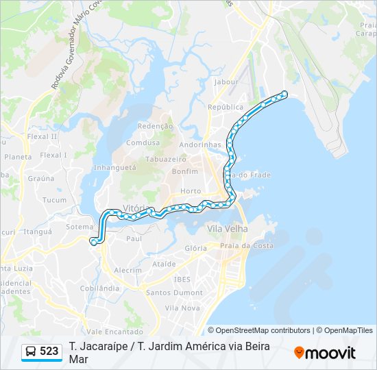 Mapa da linha 523 de ônibus