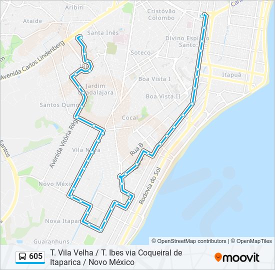 Mapa da linha 605 de ônibus