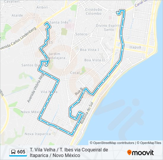 Mapa da linha 605 de ônibus