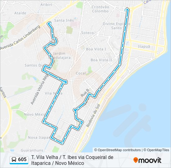 Mapa da linha 605 de ônibus