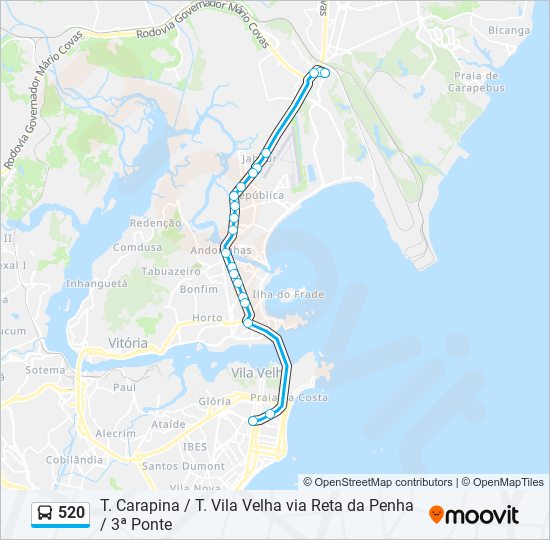 Mapa da linha 520 de ônibus