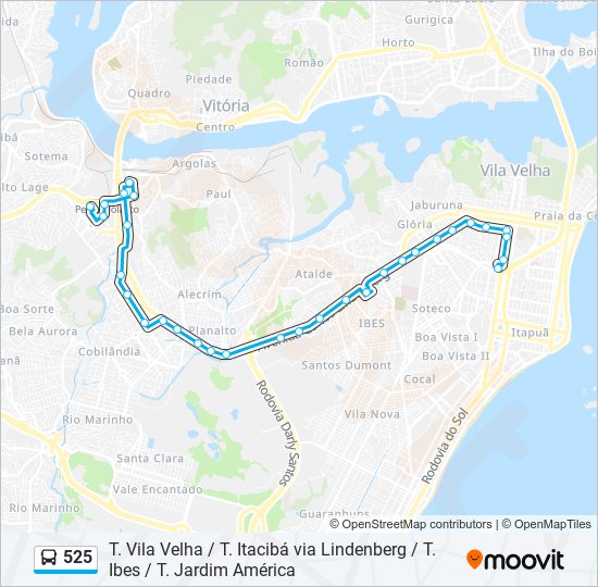 Mapa da linha 525 de ônibus