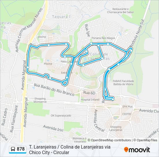 Mapa da linha 878 de ônibus