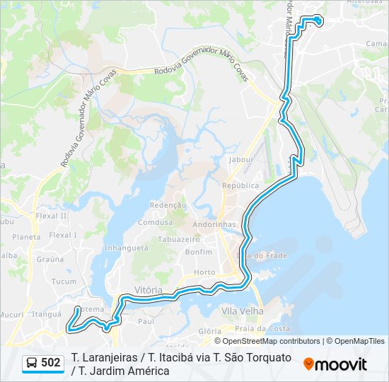 Mapa da linha 502 de ônibus