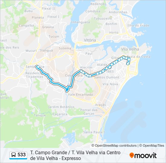 Mapa de 533 de autobús