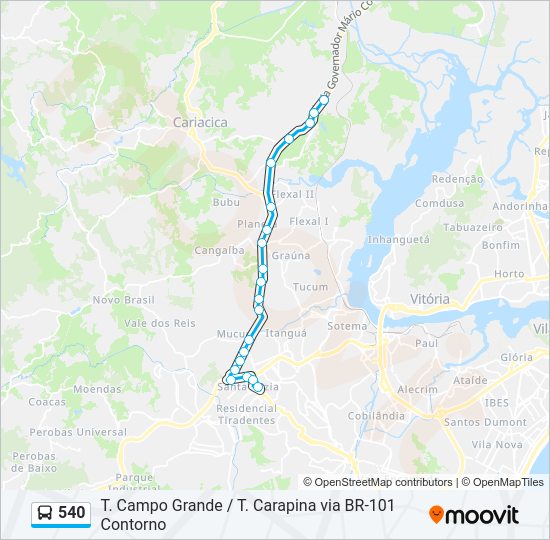 Mapa da linha 540 de ônibus
