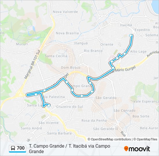 Mapa da linha 700 de ônibus