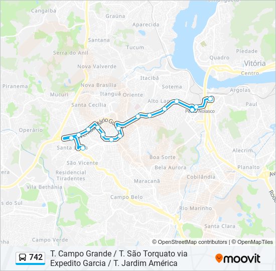 Mapa da linha 742 de ônibus