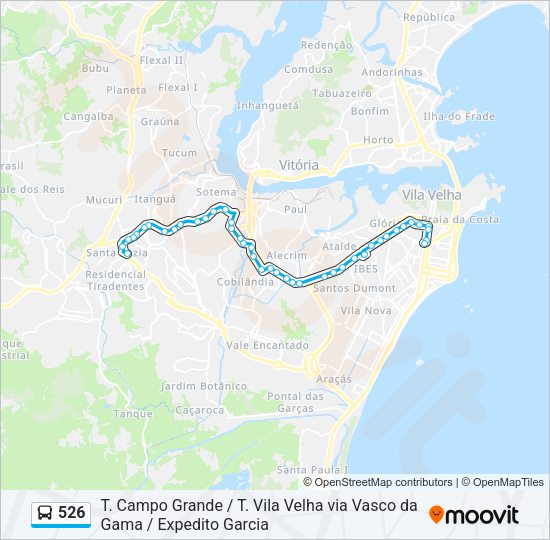Mapa da linha 526 de ônibus