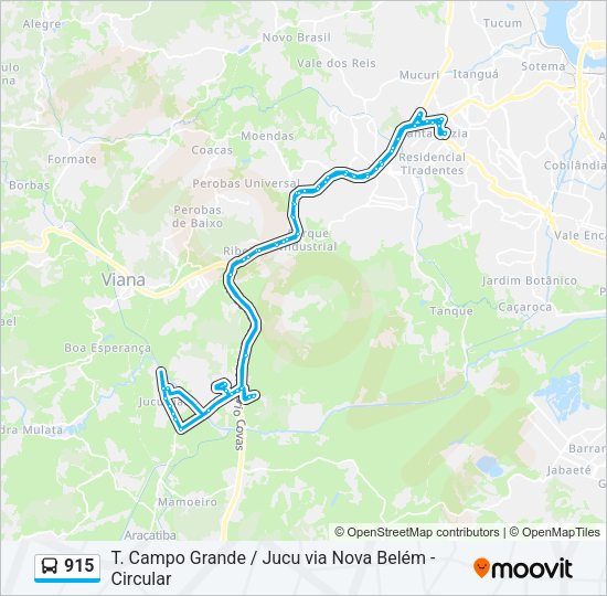 Mapa da linha 915 de ônibus