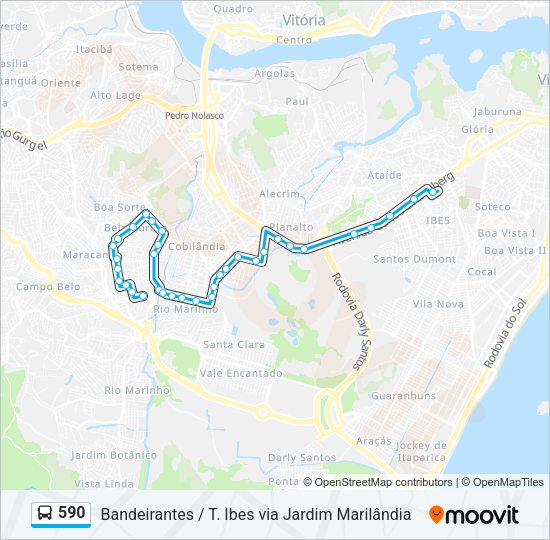 Mapa da linha 590 de ônibus