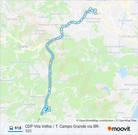 Mapa da linha 918 de ônibus