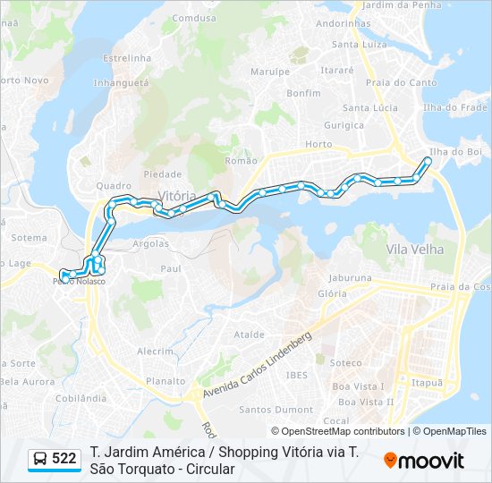 Mapa da linha 522 de ônibus