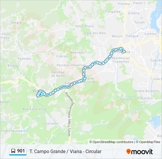 Mapa da linha 901 de ônibus