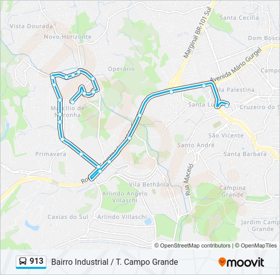 Mapa da linha 913 de ônibus