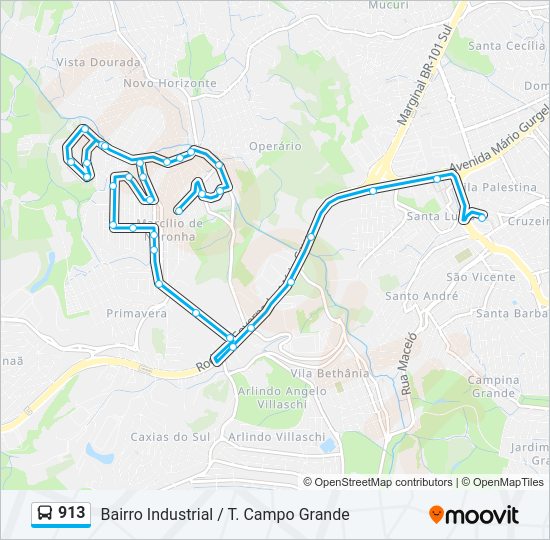 Mapa da linha 913 de ônibus