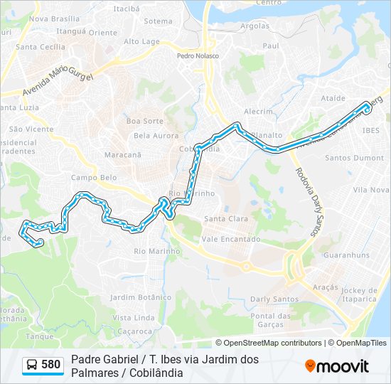 Mapa da linha 580 de ônibus