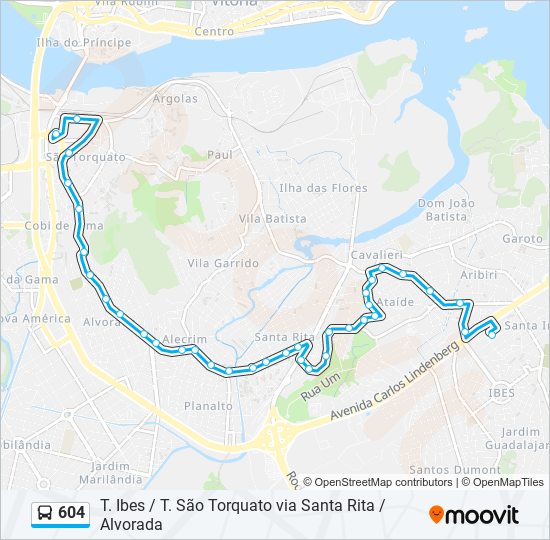 Mapa da linha 604 de ônibus