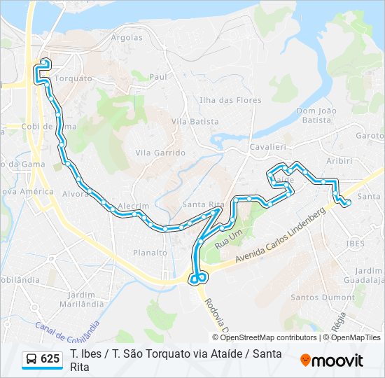 Mapa de 625 de autobús