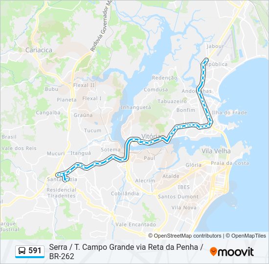 Mapa da linha 591 de ônibus