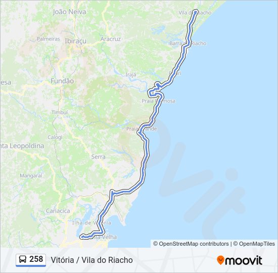 Mapa da linha 258 de ônibus