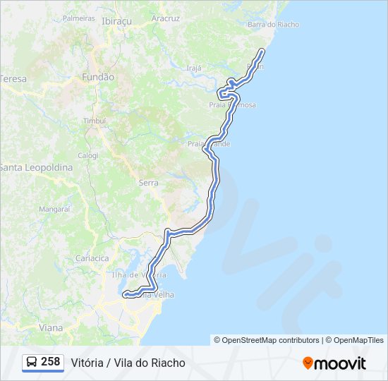 Mapa da linha 258 de ônibus