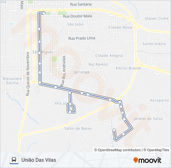 Mapa da linha T-02 UNIÃO DAS VILAS de ônibus