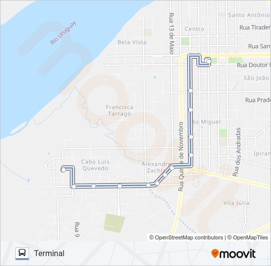 Mapa da linha T-01 QG - JOÃO PAULO II de ônibus