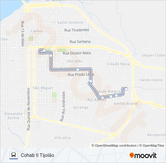 Mapa da linha T-03 / T-07 A COHAB II TIJOLÃO de ônibus