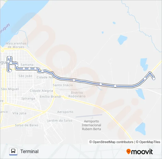 T-04 / T-05 A SANTO INÁCIO - CIDADE NOVA - USINA AES Bus Line Map